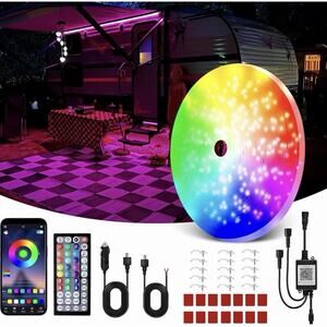 50FT RV Awning Lights, RGB RV Exterior Strip Light with Remote & App Control